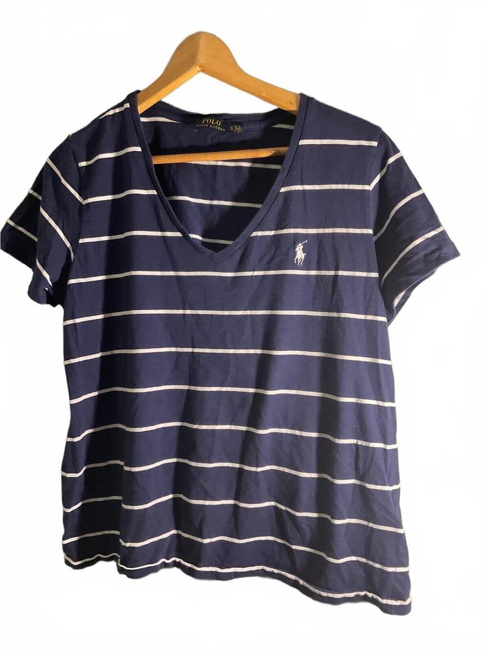 Polo Ralph Lauren Navy Blue Striped V-Neck T-Shirt XL